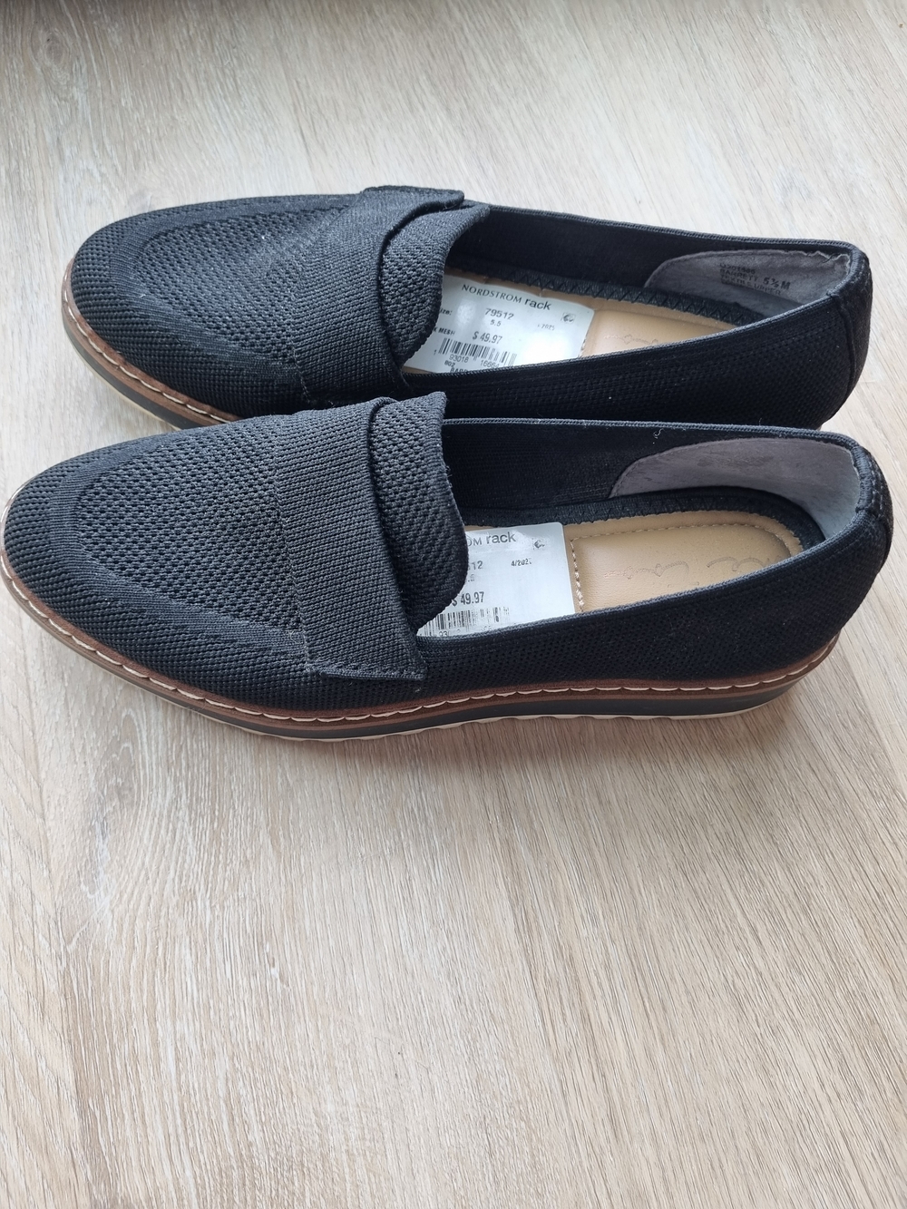 me too Black Knit Slip-On Loafers with Brown Trim - Women